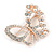 Exquisite Crystal, Faux Pearl Bead Butterfly Brooch In Rose Gold Metal - 40mm Across - view 3
