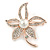 Gold Clear Crystals, White Glass Pearl Flower Brooch - 46mm Tall - view 8