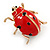Red/ Black Enamel Ladybug Brooch In Gold Tone Metal - 30mm Tall - view 2