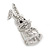Silver Tone, Crystal Dancing Bunny Brooch - 45mm Tall - view 3