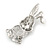 Silver Tone, Crystal Dancing Bunny Brooch - 45mm Tall - view 4