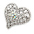 Clear/ Ab Crystal Heart Brooch In Silver Tone - 35mm Tall - view 2