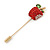 Gold Tone Red Crystal Green Enamel Apple Lapel, Hat, Suit, Tuxedo, Collar, Scarf, Coat Stick Brooch Pin - 63mm Long - view 3