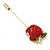 Gold Tone Red Crystal Green Enamel Apple Lapel, Hat, Suit, Tuxedo, Collar, Scarf, Coat Stick Brooch Pin - 63mm Long - view 5