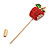 Gold Tone Red Crystal Green Enamel Apple Lapel, Hat, Suit, Tuxedo, Collar, Scarf, Coat Stick Brooch Pin - 63mm Long - view 6