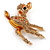 Cute Crystal Baby Fawn/ Young Deer Brooch In Gold Tone Metal - 48mm Tall - view 3