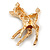 Cute Crystal Baby Fawn/ Young Deer Brooch In Gold Tone Metal - 48mm Tall - view 4