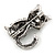 Small Vintage Inspired Kitten Brooch In Antique Silver Tone Metal - 32mm Tall - view 2