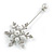 Silver Tone Clear Crystal White Glass Pearl Snowflake Hat, Suit, Tuxedo, Collar, Scarf, Coat Stick Brooch Pin - 85mm L - view 2