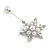 Silver Tone Clear Crystal White Glass Pearl Snowflake Hat, Suit, Tuxedo, Collar, Scarf, Coat Stick Brooch Pin - 85mm L