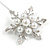 Silver Tone Clear Crystal White Glass Pearl Snowflake Hat, Suit, Tuxedo, Collar, Scarf, Coat Stick Brooch Pin - 85mm L - view 4