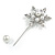 Silver Tone Clear Crystal White Glass Pearl Snowflake Hat, Suit, Tuxedo, Collar, Scarf, Coat Stick Brooch Pin - 85mm L - view 5