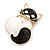 Black/ White Enamel Cat Brooch/ Pendant In Gold Tone - 35mm Tall - view 3