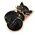 Black Enamel Cat Brooch/ Pendant In Gold Tone - 35mm Tall - view 2