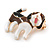 Brown/ Black/ White Enamel Beagle Puppy Dog Brooch In Gold Tone - 30mm Across - view 6