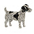 Clear Crystal with Black Enamel Spots Jack Russell Terrier Dog Brooch In Silver Tone Metal - 40mm Across