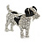 Clear Crystal with Black Enamel Spots Jack Russell Terrier Dog Brooch In Silver Tone Metal - 40mm Across - view 2