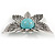 Vintage Inspired Butterfly Brooch with Simulated Turquoise Stone In Aged Silver Tone - 55mm Across - view 4