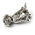 Dim Grey Crystal Dog Brooch In Silver Tone Metal - 35mm L - view 4