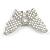 Large Faux Glass Pearl, Clear Crystal Butterfly Brooch In Rhodium Plating - 70mm Across - view 4