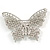 Large Faux Glass Pearl, Clear Crystal Butterfly Brooch In Rhodium Plating - 70mm Across - view 5