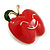 Red/ Green Enamel Smiling Apple Brooch In Gold Tone - 30mm Across - view 2