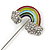 Silver Tone Clear Crystal Enamel Rainbow Lapel, Hat, Suit, Tuxedo, Collar, Scarf, Coat Stick Brooch Pin - 60mm L - view 3