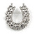 Clear Crystal Lucky Horseshoe Brooch In Silver Tone - 45mm Tall