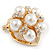 Diamante Faux Pearl Flower Scarf Pin/ Brooch In Gold Tone - 30mm D - view 2
