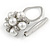 Diamante Faux Pearl Flower Scarf Pin/ Brooch In Silver Tone - 30mm D - view 4