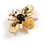 Adorable Black/ Yellow Enamel Crystal Bee Brooch In Gold Tone - 35mm Across - view 2