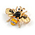 Adorable Black/ Yellow Enamel Crystal Bee Brooch In Gold Tone - 35mm Across - view 3
