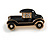 Small Vintage Retro Classic 1920's 30's Black Enamel Car Brooch In Gold Tone Metal - 30mm Across