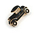 Small Vintage Retro Classic 1920's 30's Black Enamel Car Brooch In Gold Tone Metal - 30mm Across - view 2