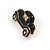 Small Vintage Retro Classic 1920's 30's Black Enamel Car Brooch In Gold Tone Metal - 30mm Across - view 3