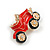 Small Vintage Retro Classic 1920's 30's Red/ Black Enamel Car Brooch In Gold Tone Metal - 35mm Across - view 4
