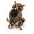 Vintage Inspired Mother and Baby Owl Crystal Brooch In Antique Gold Tone - 50mm Tall - view 2