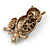 Vintage Inspired Mother and Baby Owl Crystal Brooch In Antique Gold Tone - 50mm Tall - view 4