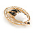 Adorable Black/ White Enamel Owl In The Crystal Circle Brooch In Gold Tone Metal - 35mm Diameter - view 3