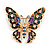 Multicoloured Enamel Crystal Butterfly Brooch In Gold Tone Metal - 55mm Across - view 1