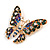 Multicoloured Enamel Crystal Butterfly Brooch In Gold Tone Metal - 55mm Across - view 2