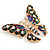 Multicoloured Enamel Crystal Butterfly Brooch In Gold Tone Metal - 55mm Across - view 3