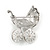 Clear and AB Crystal Pram Brooch Baby's Pram Carriage in Silver Tone Metal - 35mm Tall - view 5