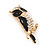 Small Adorable Crystal Black Enamel Owl Brooch In Gold Tone Metal - 33mm Tall - view 3