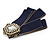 Vintage Inspired/ Retro Men And Women Universal Dark Blue Fabric Ribbon Pre-Tied Bow Tie Collar with Pearl and Glass Detailing In Bronze Tone - 11cm L - view 5