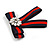 Vintage/ Retro Men And Women Universal Red/ Dark Blue Stripy Fabric Ribbon Pre-Tied Bow Tie Collar with Clear Crystal Detailing - 12cm L - view 4