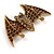 Topaz/ Citrine Crystal Bat Brooch In Aged Gold Tone Metal - 60mm Across - view 2