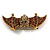 Topaz/ Citrine Crystal Bat Brooch In Aged Gold Tone Metal - 60mm Across - view 3
