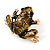 Funky Dark Olive Enamel Frog Brooch In Gold Tone Metal - 40mm Across - view 2