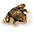 Funky Dark Olive Enamel Frog Brooch In Gold Tone Metal - 40mm Across - view 3